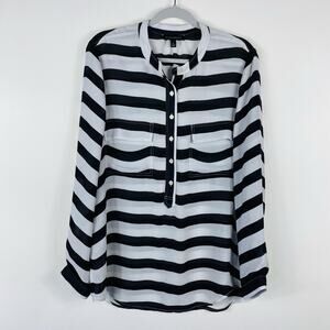 Banana Republic Size Large Striped Long Sleeve Blouse Top Black White